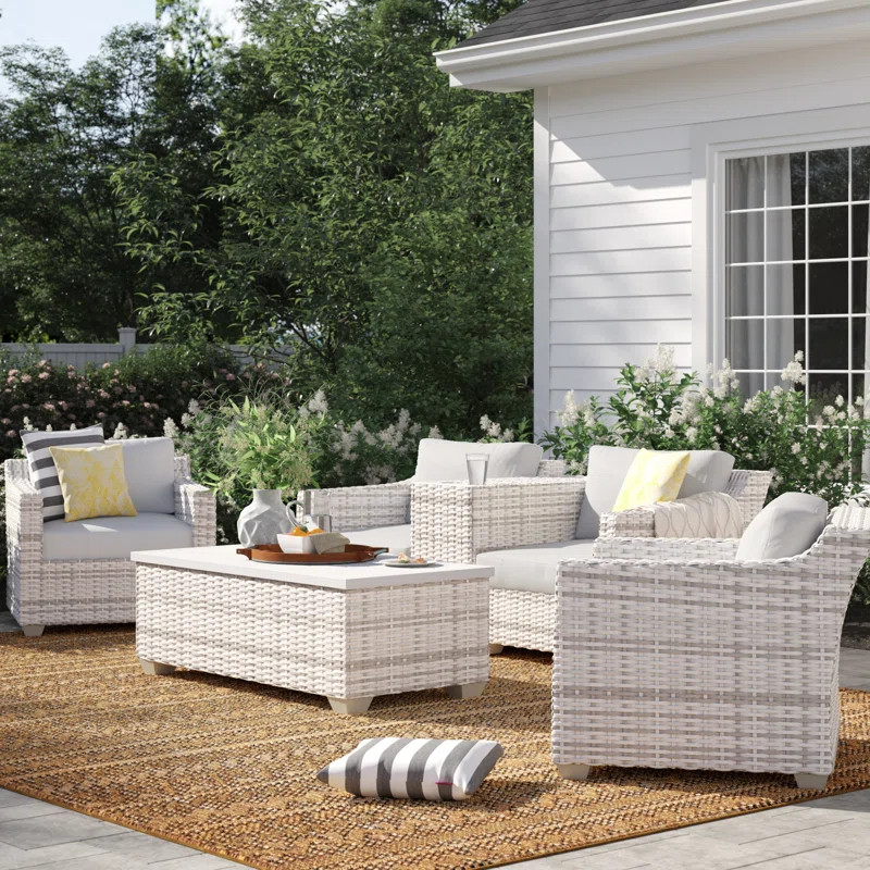 Falmouth Wicker/Rattan 4 - Person Seating Group with Cushions | Wayfair North America