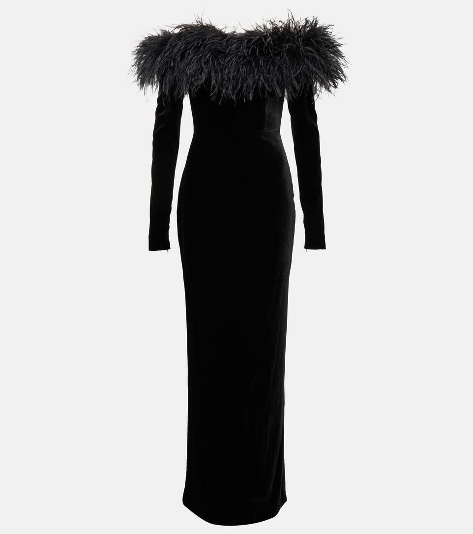 Feather-trimmed velvet gown | Mytheresa (US/CA)