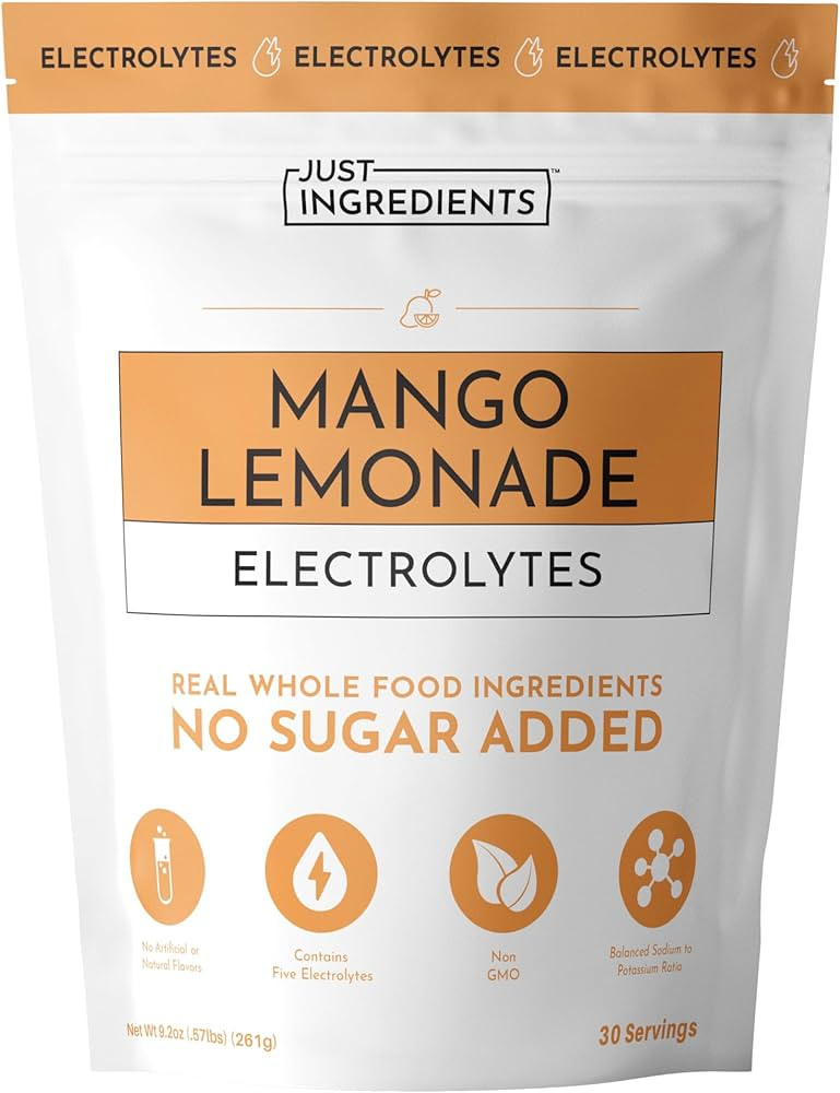 JUST INGREDIENTS Mango Lemonade Electrolyte Drink Mix - Coconut Water, Sea Salt, Trace Minerals -... | Amazon (US)