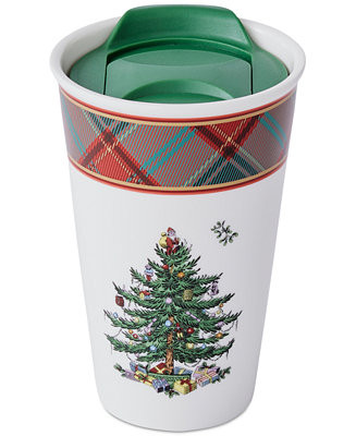 Spode Christmas Tree Tartan Porcelain Travel Mug with Lid - Macy's | Macy's