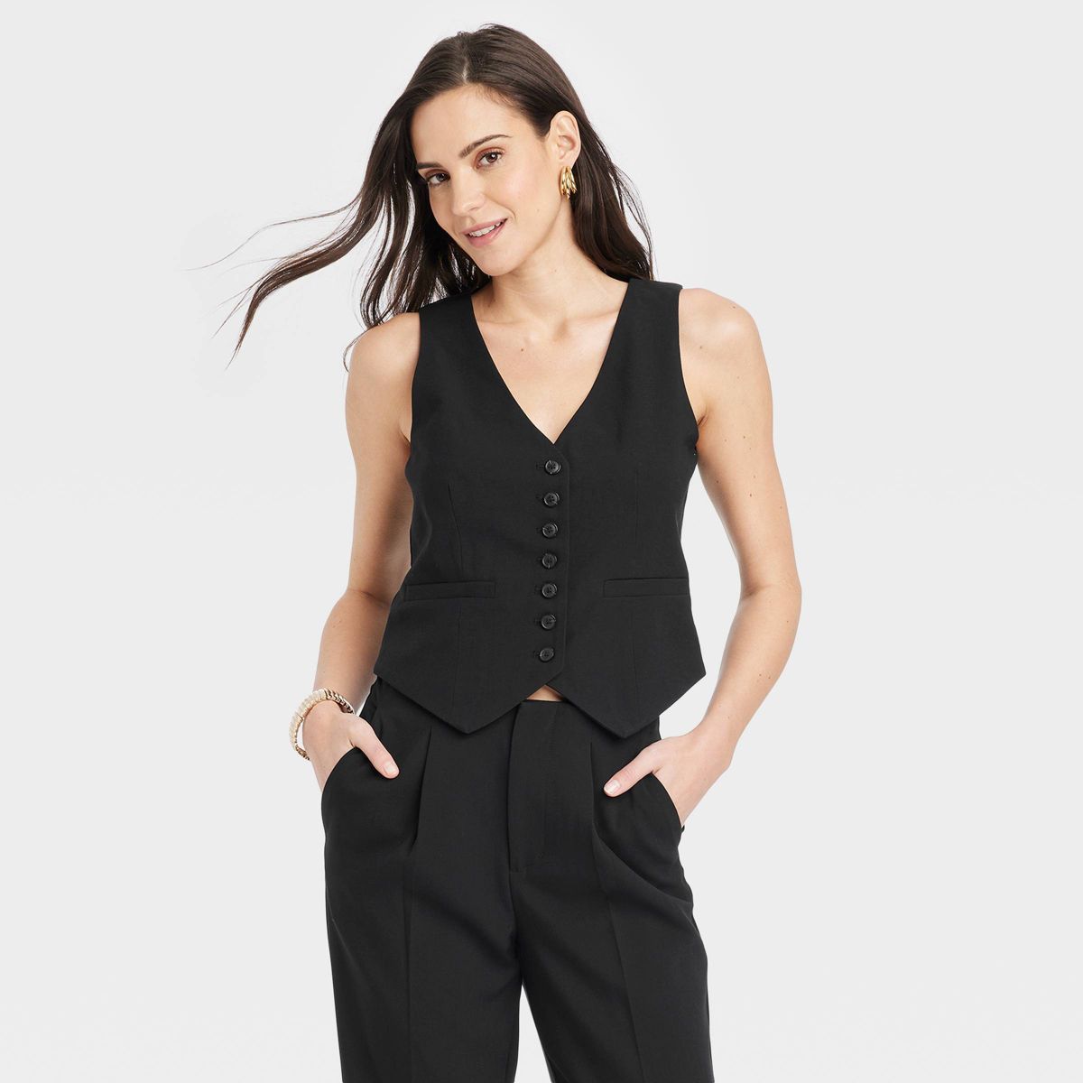 Women's Tailored Suit Vest - A New Day™ Black XS | Target