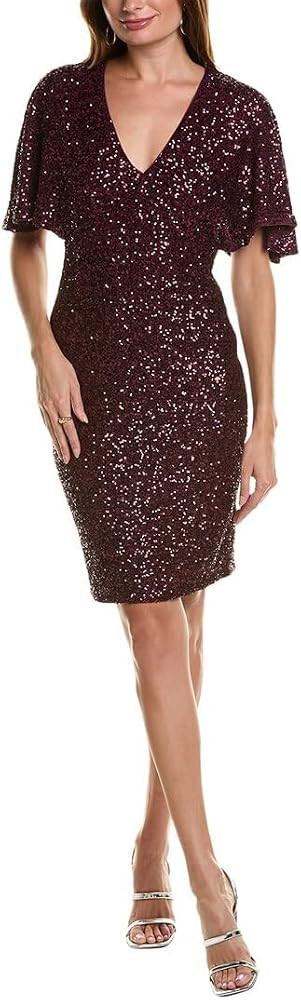 Taylor Women's Flutter Sleeve V-Neck Sequin Cocktail Dress | Amazon (US)