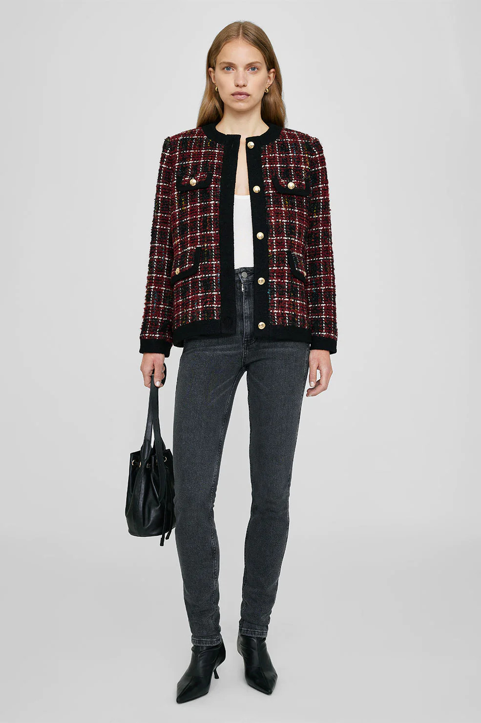ANINE BING Lydia Jacket in Cherry Plaid | Anine Bing