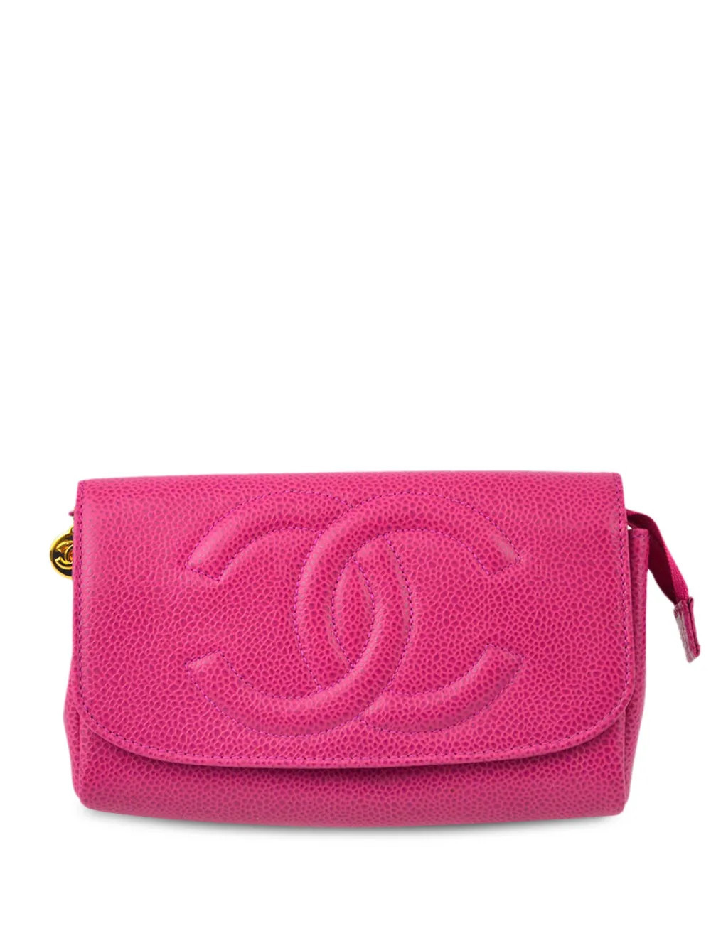 CHANEL Pre-Owned 1997 CC-embossed leather make-up bag - Pink | Farfetch Global