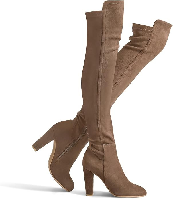 Shoe'N Tale Women Faux Suede Chunky Heel Stretch Over The Knee Thigh High Boots | Amazon (US)