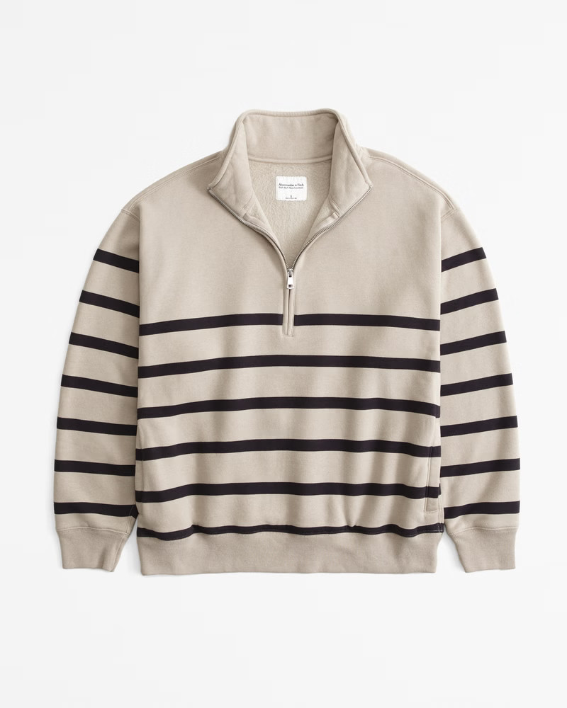 Abercrombie & Fitch Women's Essential Vintage Sunday Half-Zip in Beige Stripe - Size M | Abercrombie & Fitch (US)