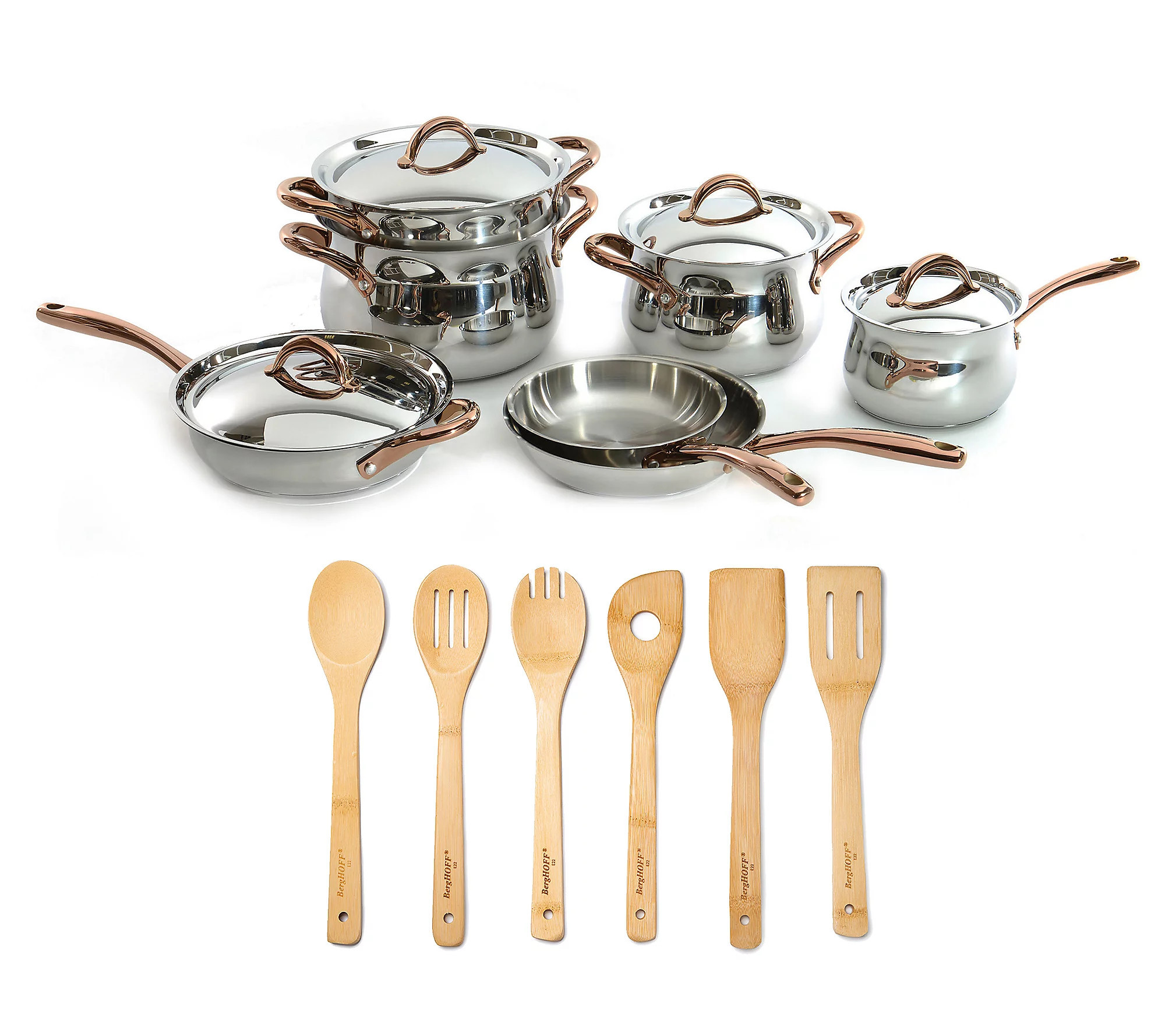 BergHOFF Ouro Gold 17Pc 18/10 SS Cookware Set, Lids | QVC