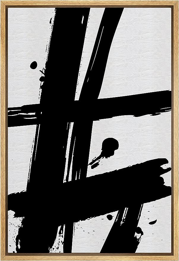 SIGNWIN Framed Canvas Print Wall Art Black Ink Paint Stroke Grid Landscape Abstract Shapes Illust... | Amazon (US)