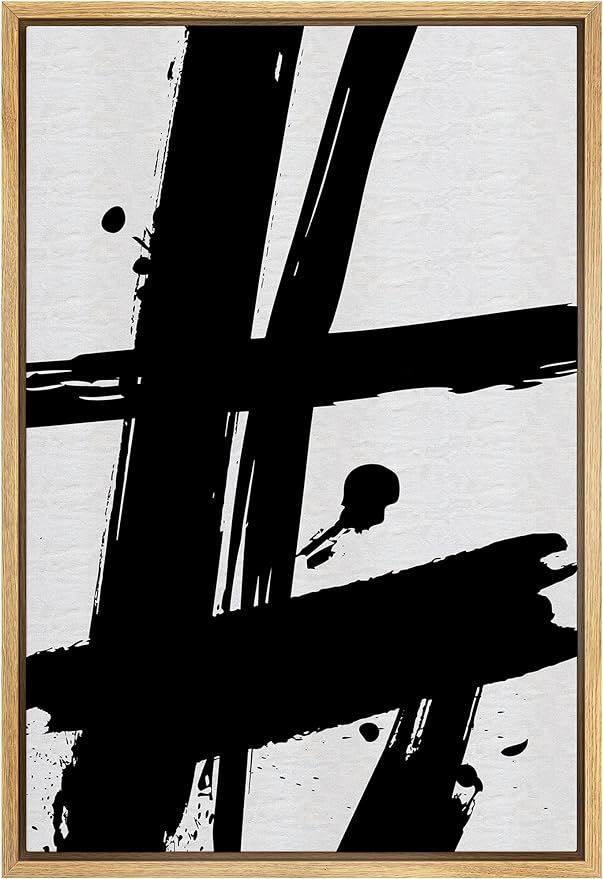 SIGNWIN Framed Canvas Print Wall Art Black Ink Paint Stroke Grid Landscape Abstract Shapes Illust... | Amazon (US)