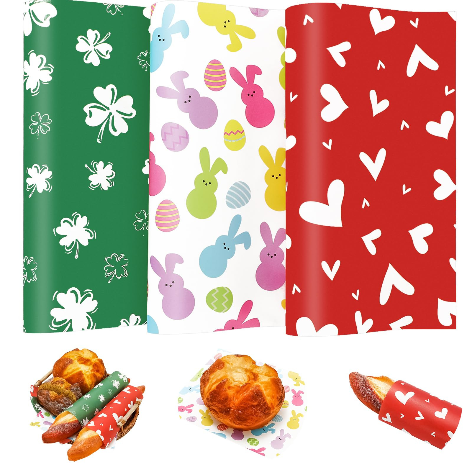 JarThenaAMCS 150 Pcs Easter St. Patrick's Day Valentine's Day Wax Paper Bunny Heart Shamrock Deli... | Amazon (US)