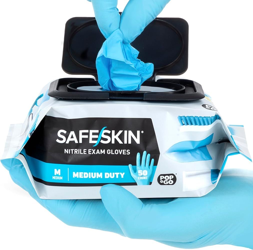 SAFESKIN Disposable Nitrile Gloves in POP-N-GO Pack (50 or 200 Count) Medium Duty, Powder-Free -C... | Amazon (US)