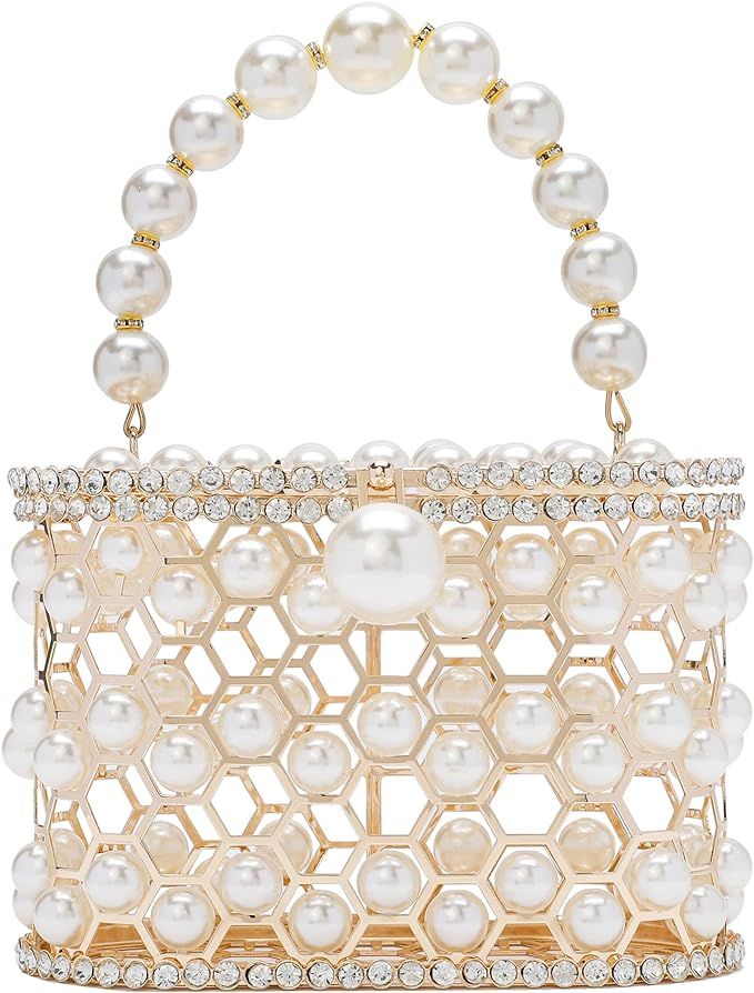 Amazon.com: Evening Handbag Women Clutch Purses with Pearl Diamonds for Wedding Prom Birthday Par... | Amazon (US)