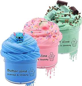Amazon.com: MiVRIU Scented Butter Slime 3 Pack, Stretchy and Non-Sticky Slime for Kids Slime Part... | Amazon (US)