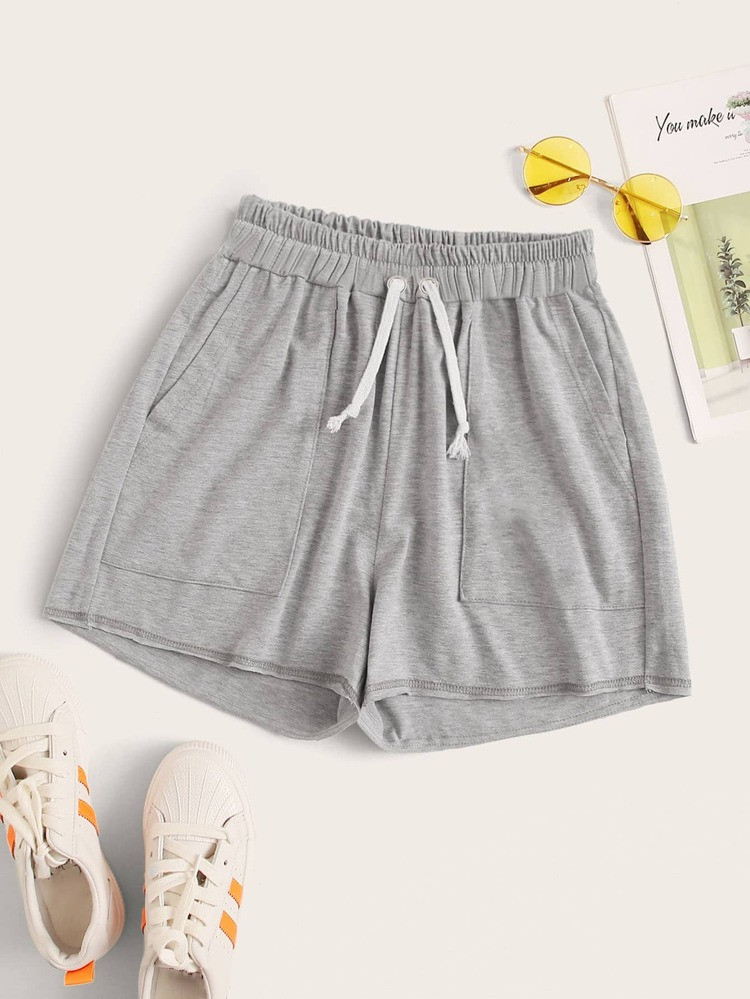 Solid Slant Pocket Drawstring Waist Shorts | SHEIN