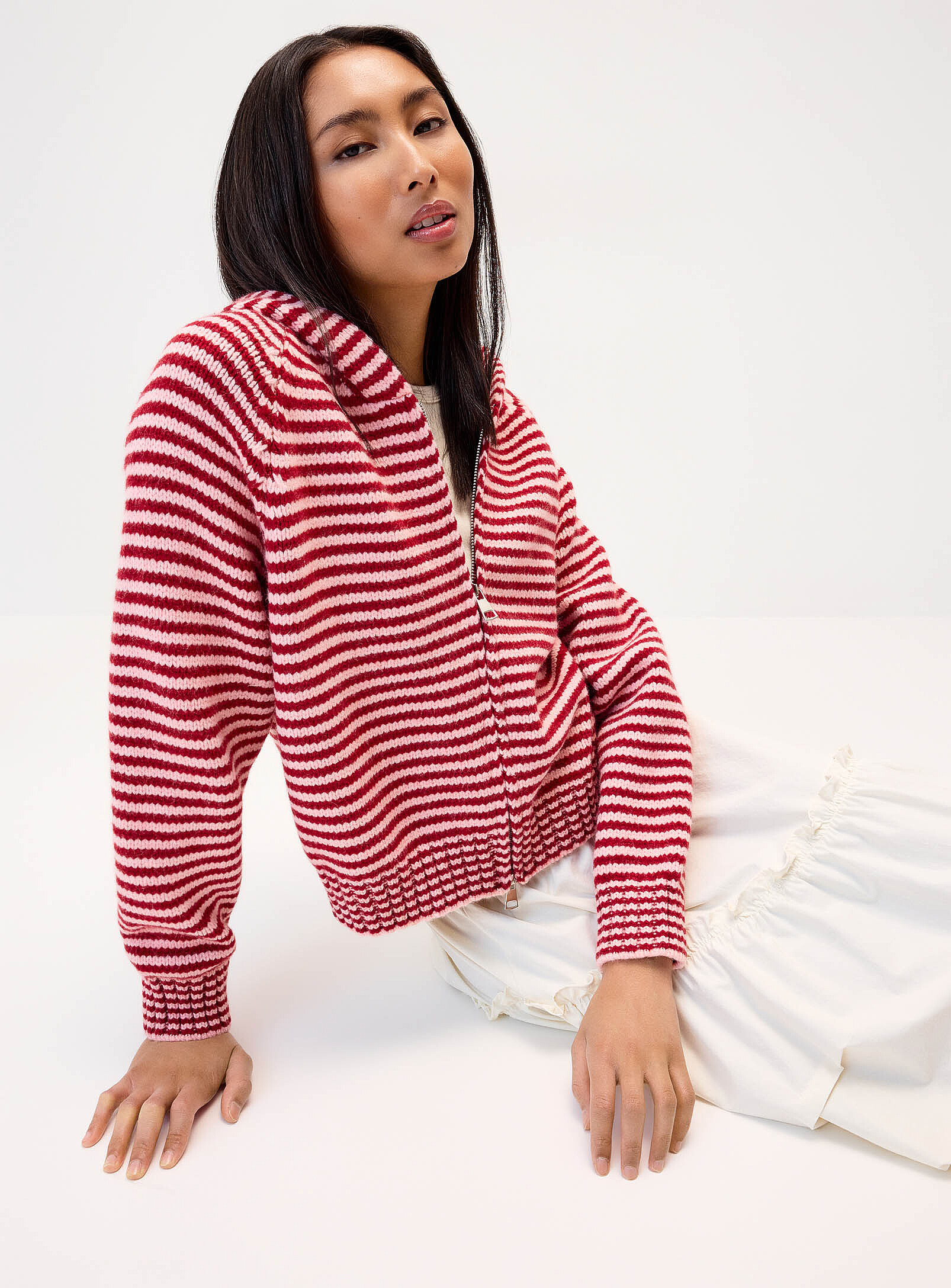 Twik - Women's Striped zippered hooded Cardigan Sweater | Simons