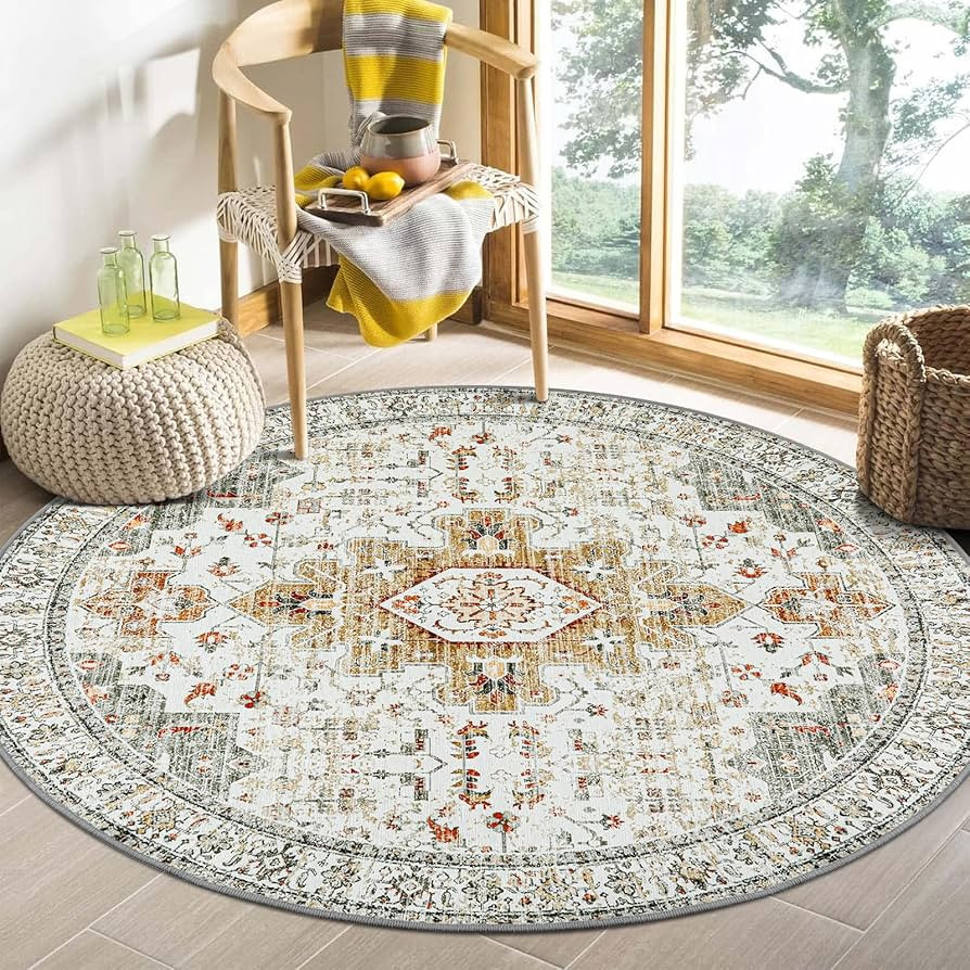 Moynesa Ultra-Thin Washable Round Rug - 4ft Oriental Circle Area Rugs for Bedroom Entryway, Vinta... | Amazon (US)