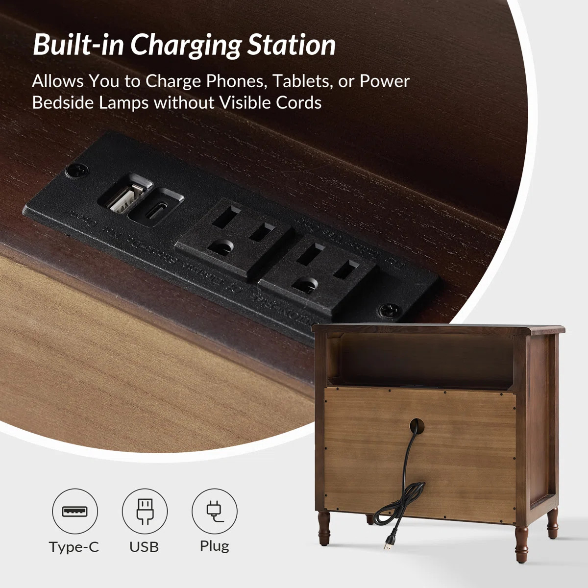 Lucious 3-Drawer Transitional 28''W Curved Nightstand with Charging Station and Easy Assembly | Wayfair North America