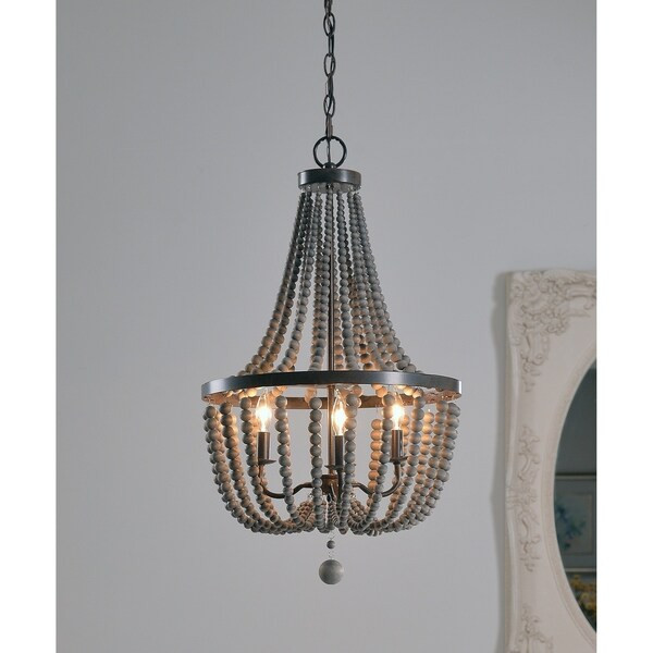Zander Golden Bronze 3 Light Grey Wood Bead Chandelier | Bed Bath & Beyond
