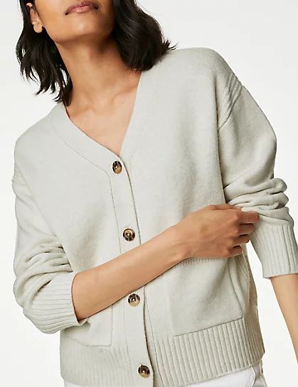 Recycled Blend V-Neck Button Front Cardigan | Marks and Spencer US