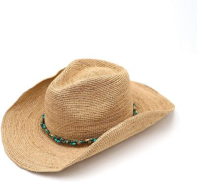 NAMANANA Raffia Straw Cowboy Hat,Women's Crocheted Summer Large, Natural | eBay US