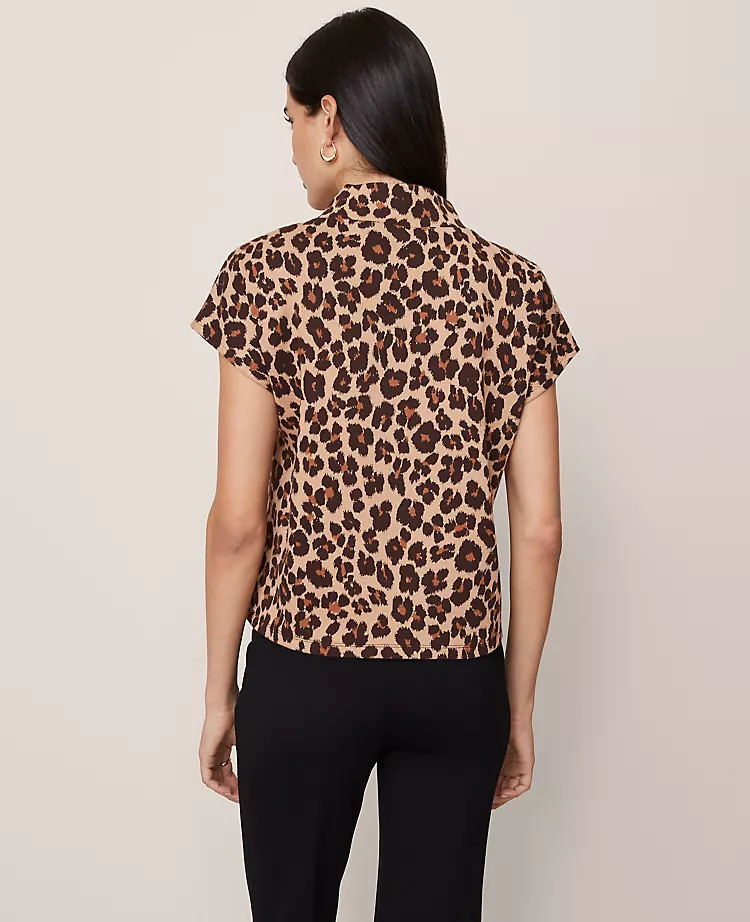 Animal Print Horsebit Mock Neck Top | Ann Taylor