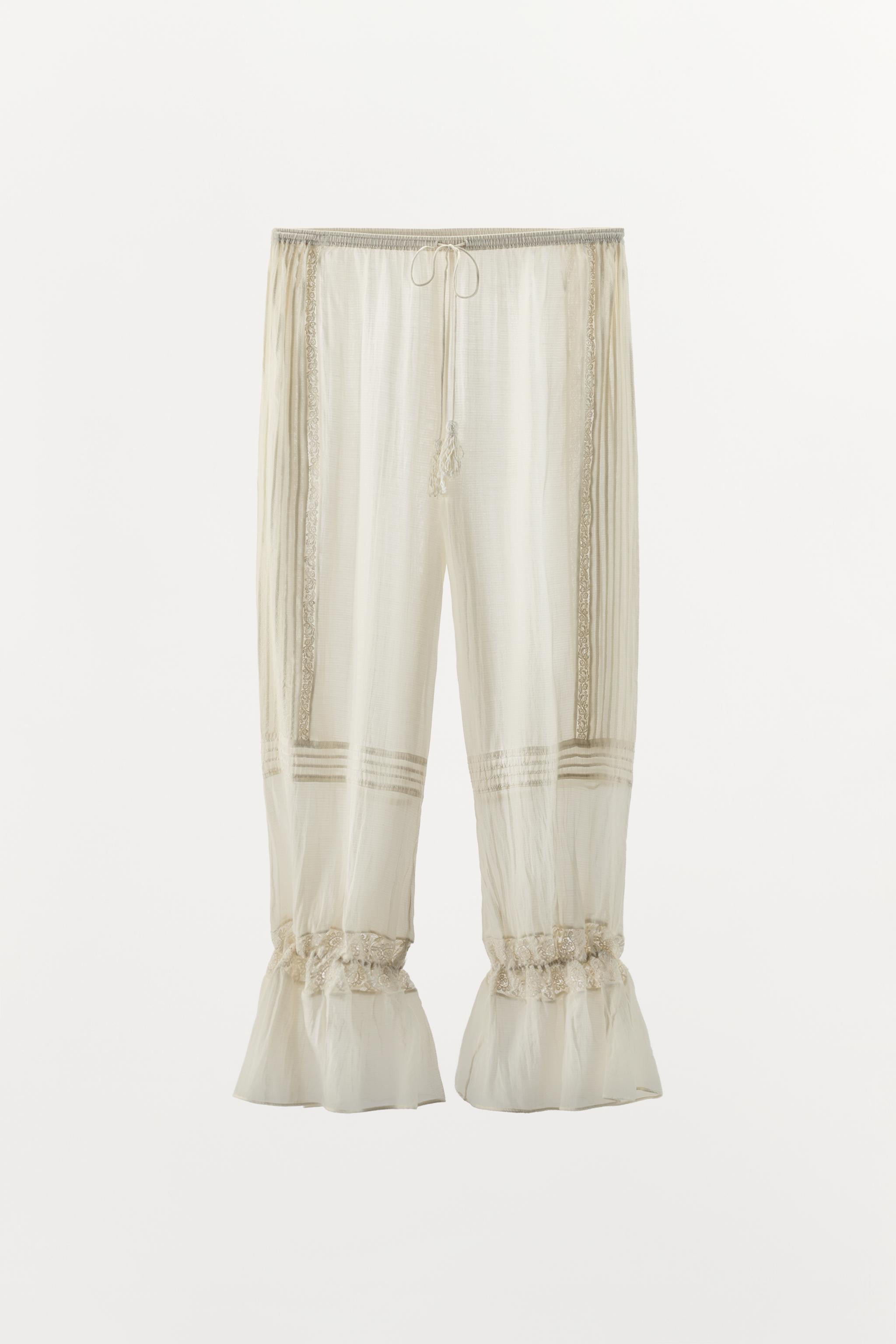 VISCOSE BLEND LACE RUFFLE PANTS | Zara Canada