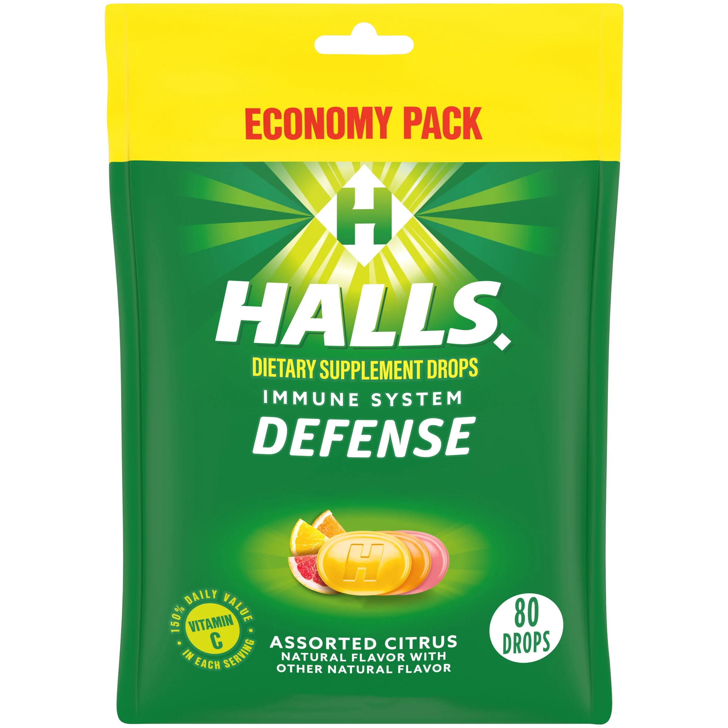 (2 pack) HALLS Defense Assorted Citrus Vitamin C Drops, Economy Pack, 80 Drops | Walmart (US)