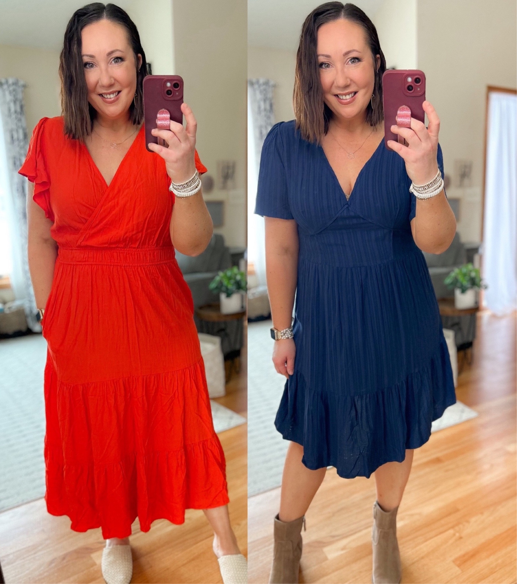 knox rose dresses Knox Rose + Plaid Puff Long Sleeve Shirtdress