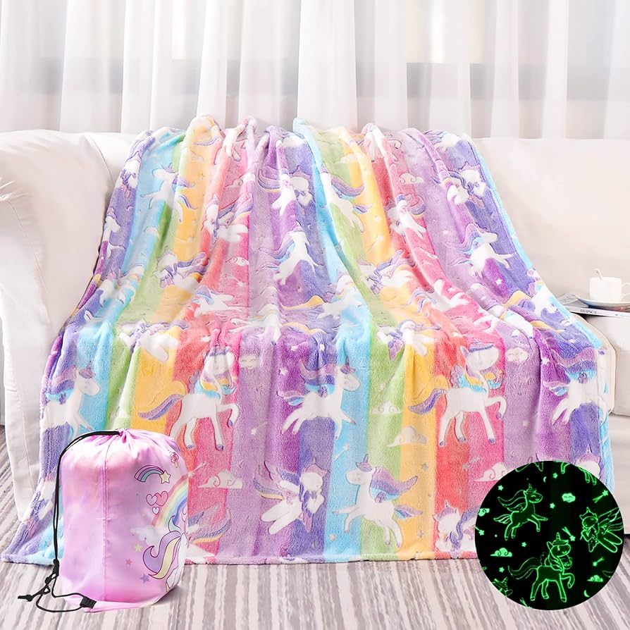 LIFEYJ Glow in The Dark Unicorn Blanket, Soft Blanket for 3-10 Year Old Girls, Toddler Toys Age 6... | Amazon (US)