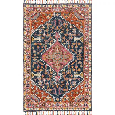 Jovany Hand-Hooked Wool Navy/Mutil Area Rug Mistana™ Rug Size: Rectangle 9'3" x 13' | Wayfair North America