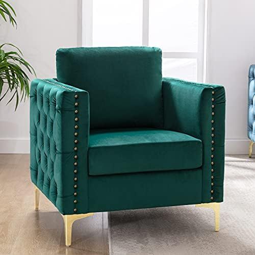 Amazon.com: Modern Velvet Armchair, Harper & Bright Designs Tufted Button Accent Chair Club Chair wi | Amazon (US)