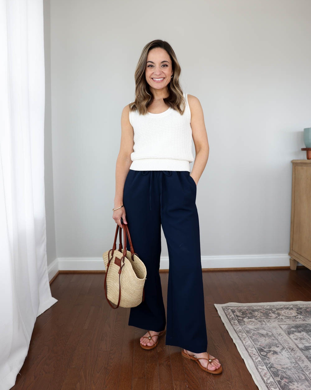 A few outfit idea with crepe wide leg pants. I’m wearing the Sawyer Pants from LOFT in these outfits but they could also be styled with Lodge Pants from Aritzia. 

Pants (LOFT): petite xxs - 27.5” inseam 
Lodge Pants (Aritzia): xxs - 28-28.5” inseam in short 
Sweater tank top (Quince): xs 
Oversized Oxford top (Quince): xs 
Button down tank top (J.Crew): xxs 
Draped top (Aritzia): xxs