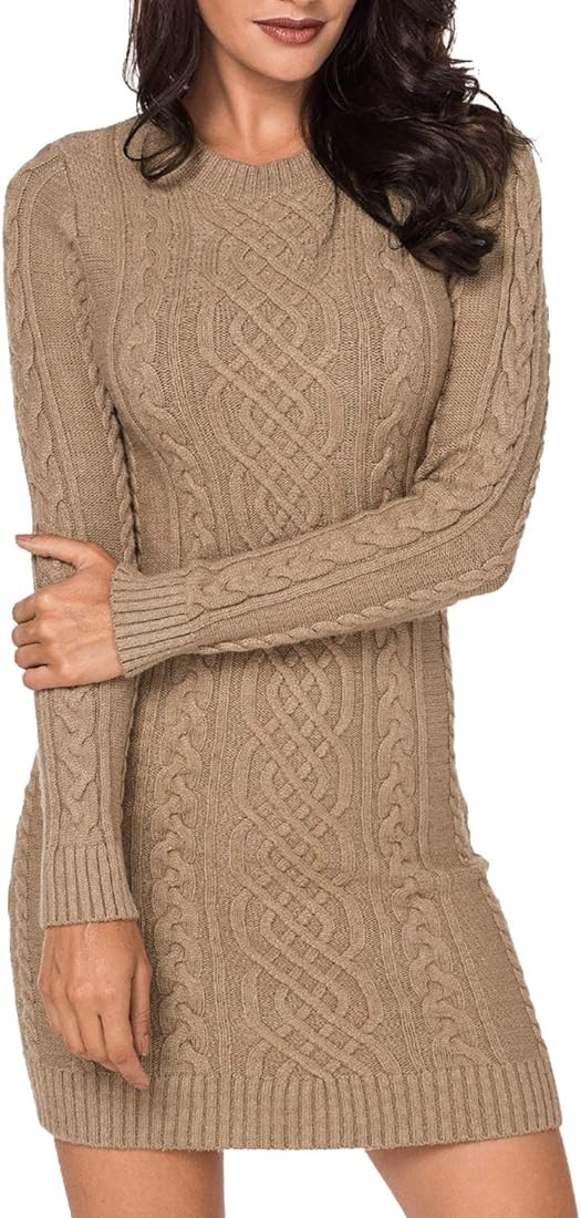 LaSuiveur Women's Slim Fit Cable Knit Long Sleeve Sweater Dress | Amazon (US)
