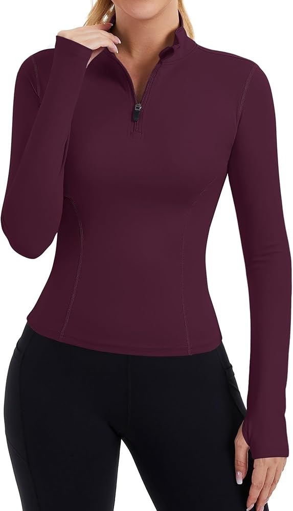 ZHENWEI Womens Workout Tops Long Sleeve Quarter Zip Pullover Quick Dry Golf Shirt Athletic Slim F... | Amazon (US)