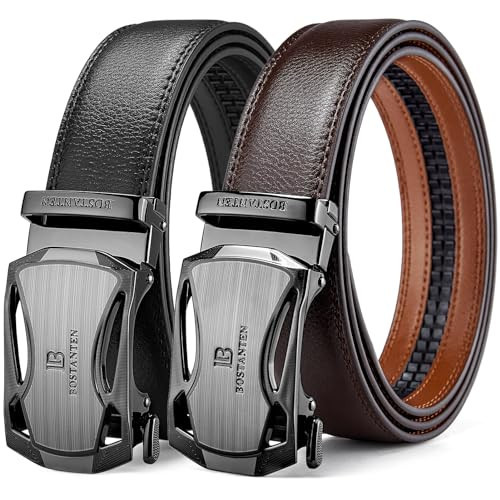 BOSTANTEN Mens Belt Leather 2 Pack Ratchet Belt For Men Dress and Casual with Adjustable Buckle, Trim to Fit | Amazon (US)