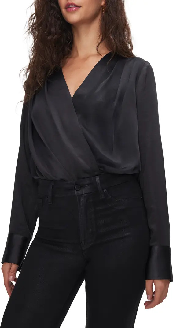 Long Sleeve Washed Satin Wrap Front Bodysuit | Nordstrom