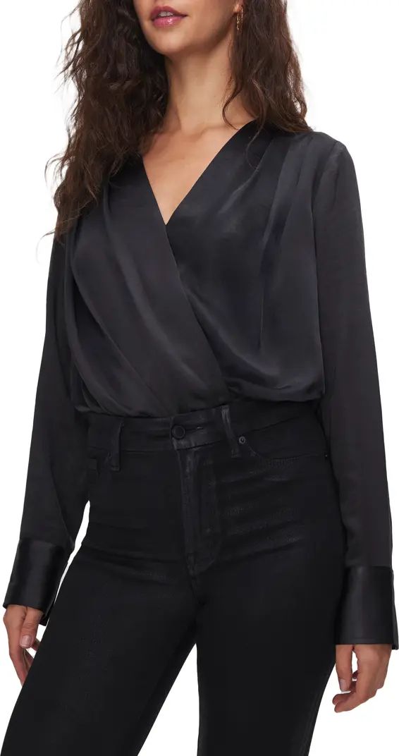 Long Sleeve Washed Satin Wrap Front BodysuitGOOD AMERICAN | Nordstrom