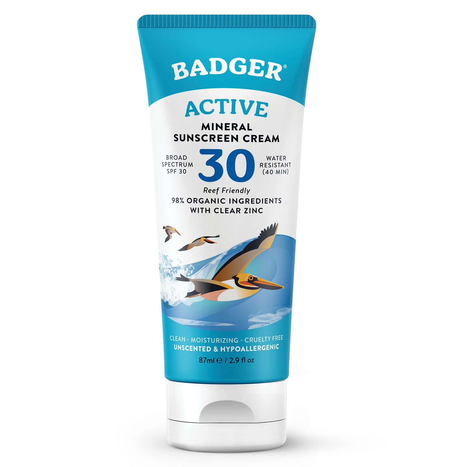 Badger Mineral Sunscreen Cream SPF 30, Zinc Oxide Sun Care, 98% Organic, Reef Safe, Water Resista... | Amazon (US)