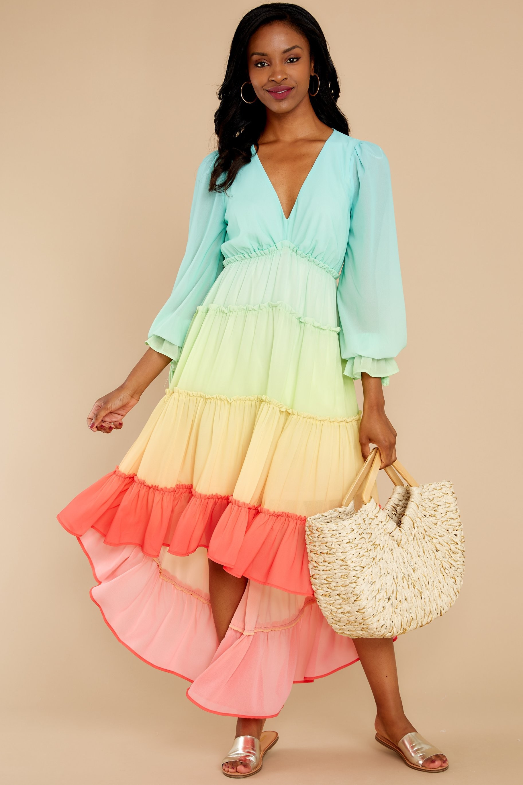 Just Own It Green Multi High-Low Dress | Red Dress 