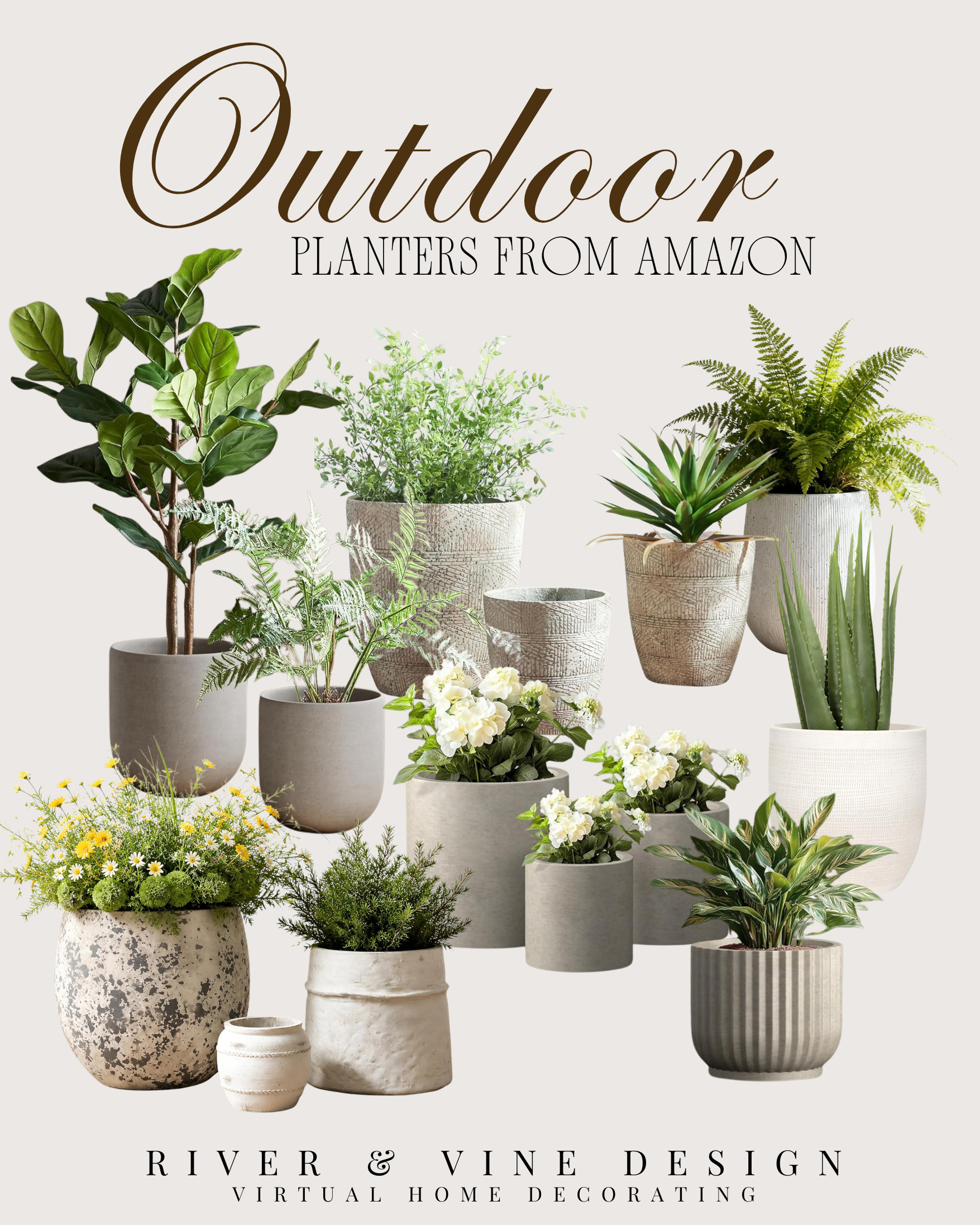 Outdoor planters from Amazon that look so much more expensive than they are. I pulled together a mix of textured neutrals, concrete-look pots, greenery, ferns, florals, and sculptural plants to make a patio, porch, or entryway feel instantly more finished.

Perfect if you want that layered designer look without hunting through a million listings.

I may receive a commission if you shop through my links. 

 #LTKHome