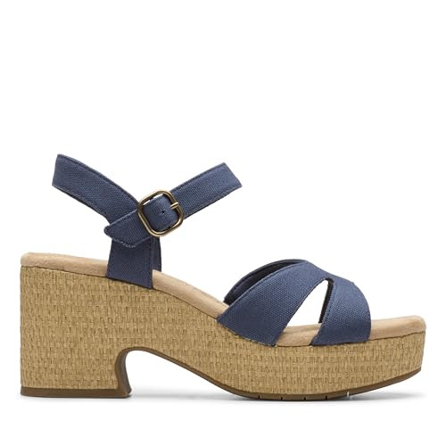 Clarks Collection Women's Nerisa Twist Wedge Sandal, Navy Canvas, 8.5 Wide US | Amazon (US)