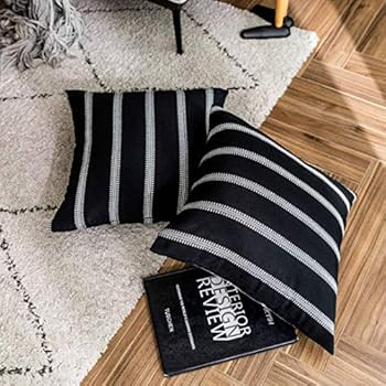 Home Brilliant Classic Black White Stripes Lace Throw Pillow Covers Decorative Euro Shams, 2 Packs,  | Amazon (US)