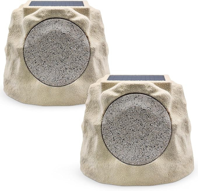 2-Pack Rock Speakers Outdoor Water-Resistant IP44 Solar Powered Patio Speaker with TWS Pair Funct... | Amazon (US)
