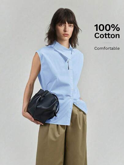 Ontre 2026SS Women's Asymmetric Sleeveless Shirt, White Vintage Chic Urban Style Asymmetric Asymm... | SHEIN