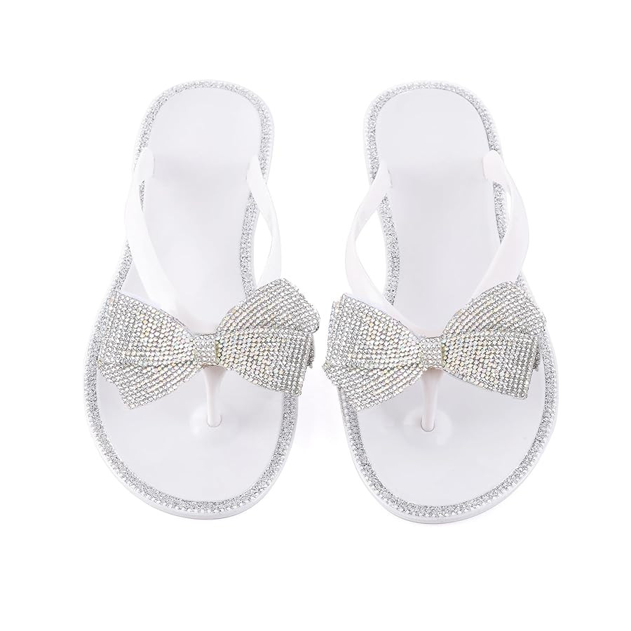 Mtzyoa Women Flip-Flops Flat Sandals Jelly Bow Beach Flat Rivets Rain Cute Dressy Summer Sandals | Amazon (US)
