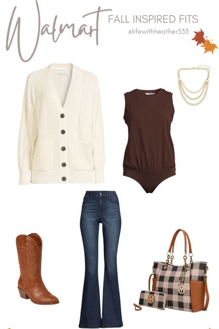 Walmart Fall Outfit Inspo 

Free Assembly Women's Mix Stitch V-Neck Cardigan Sweater - White Asparagus 

Time and Tru Women's Muscle Tank Bodysuit - Warm Chocolate 

Sofia Jeans by Sofia Vergara Women's Melisa High Rise Flare Jeans - Haven

MKF Collection Bonita Checker Tote bag & Wallet Set for Women's, Top-Handle Vegan Leather Shoulder Bag

Time and Tru Women's Cowboy Boot - Brown

Scoop Women's 14K Gold Flash-Plated Layered Chunky Chain
Necklace

#LTKstyletip #LTKcurves #LTKfit