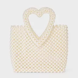 Simulated Pearl Heart Beaded Mini Tote Handbag - A New Day™ Cream | Target