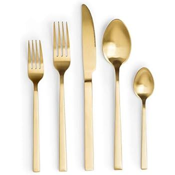 Gold Flatware - Matte Gold Silverware Set Stainless Steel Gold Cutlery Set for 4 Gold Kitchen Ute... | Amazon (US)