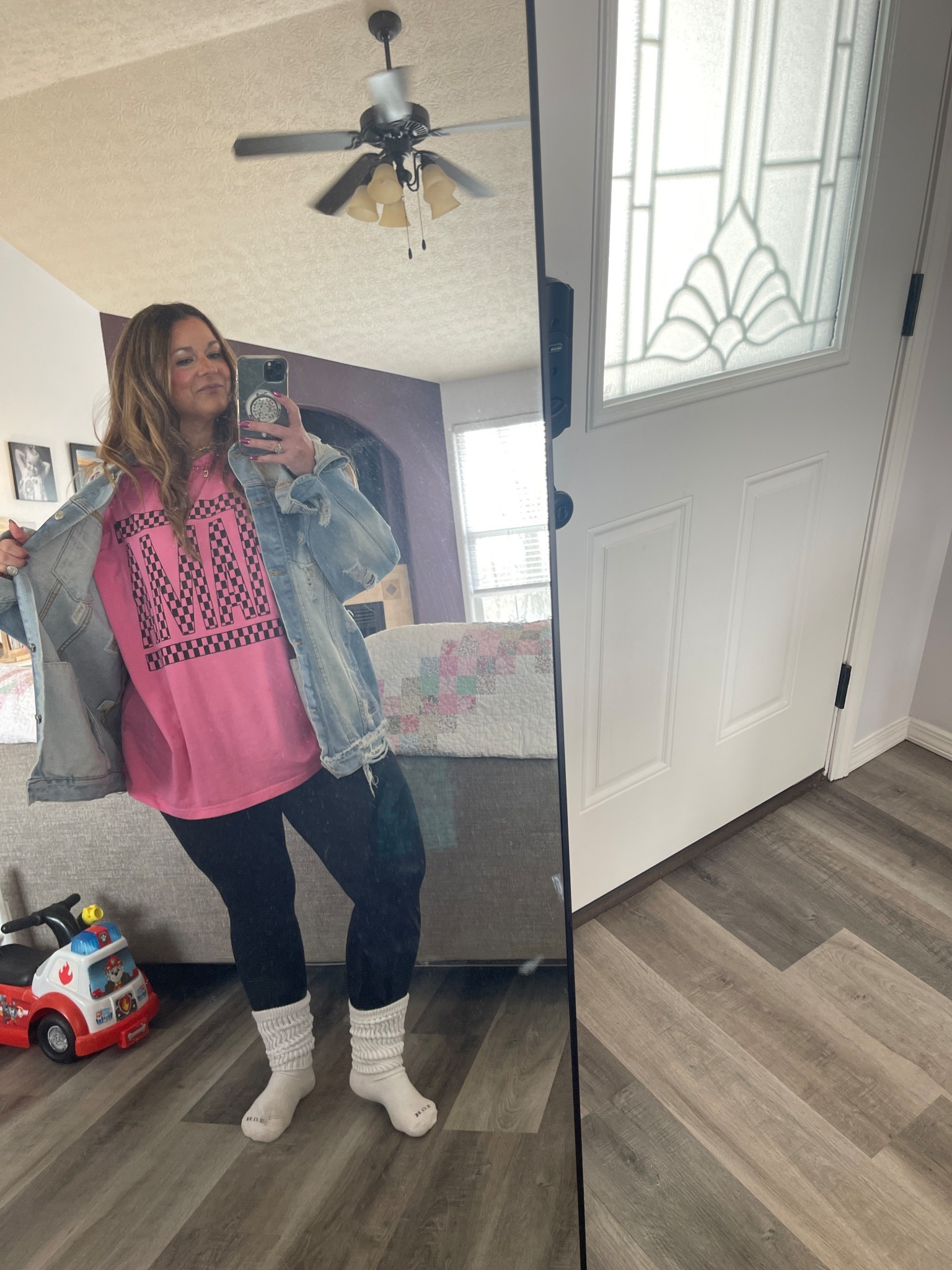 Soccer mom but make it comfy + cute 🖤⚽️
Oversized mama checkered tee, black leggings, a classic denim jacket, and scrunch socks = the easiest everyday uniform you’ll actually wear on repeat 🙌

Perfect for school drop-offs, practice runs, errands, and everything in between — effortless, cozy, and still put together.

#LTKStyle #OOTD #SoccerMomStyle #MomUniform #CasualOutfit #EverydayStyle #ComfyChic #LeggingsOutfit #DenimJacketStyle #MomLifeStyle #EasyOutfits #OnTheGoStyle #AthleisureLook #FallTransitionOutfits #RealLifeStyle

#LTKPlusSize #LTKOver40 #LTKootd