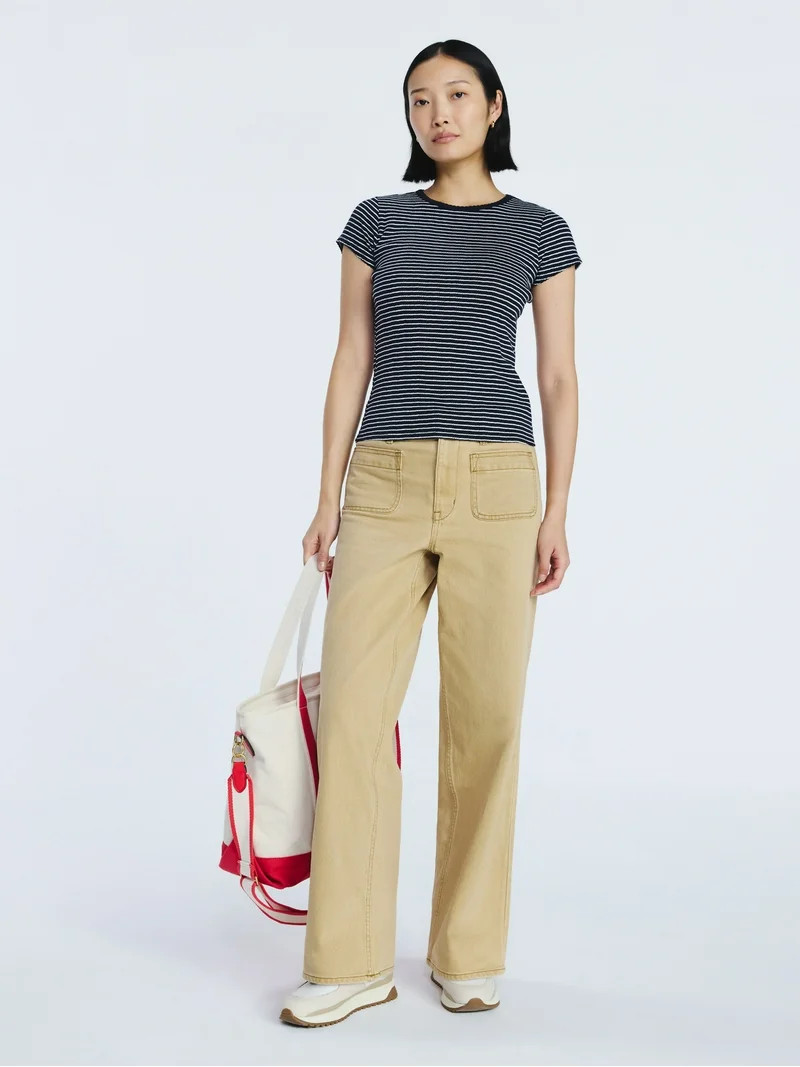 Free Assembly Women's and Women's Plus Pointelle Mini Tee with Short Sleeves, Sizes XS-4X | Walmart (US)